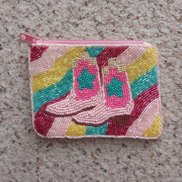 Western Accessories - Beaded Cowgirl Boots Coin Purse / Card Holder